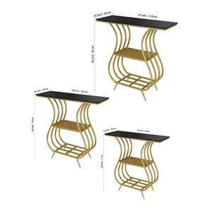 Black Narrow With Shelf <b>Marble</b> <b>Top</b> <b>Console</b> <b>Table</b> Home Furniture Manufacturer Wholesaler factory direct sale - Product Image 4