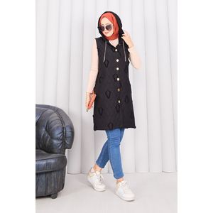 Chaleco Acolchado con Capucha y Botones para Mujer, Resistente al Viento, Ropa de Invierno, Bordado con Flores Vintage, Tejido de Punto, Hijab - Product Image 1