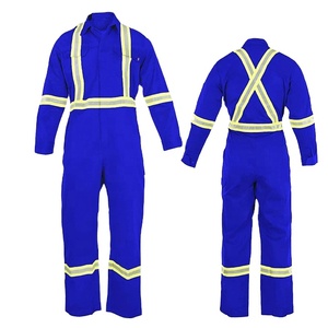 Customized Logo Blue Workwear <b>Overalls</b> High Visibility Reflective Cotton Safety with Polyester Coverall - Product Image 1