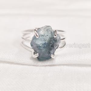 Anillo de Plata de Ley 925 con Apatita Azul Natural en Bruto para Mujer, Anillo de Banda Lisa de 3 mm, Joyería de Piedra Natural, para Navidad o Boda - Product Image 3