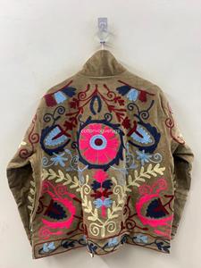 Veste en coton brodée à la main à motifs floraux, style bohème, manches longues, col mandarin, grande taille, vêtements d'extérieur pour femmes, automne - Product Image 1