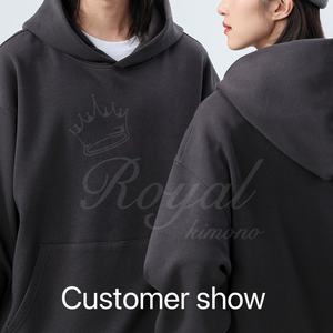 <b>Men's</b> Oversized Heavyweight 100% Cotton Pullover Hoodies Luxury <b>Thick</b> Hooded Style With Embroidered Technics for All Season - Product Image 6