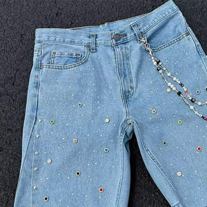 กางเกงขาสั้นผ้าแคนวาสผู้ชายขายส่ง สไตล์สตรีทแวร์ ดีไซน์ประดับเพชร 100% ผ้าฝ้าย ทึบสี ลำลอง เป็นมิตรกับสิ่งแวดล้อม - Product Image 3