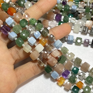 Cuentas con forma de caja facetada de piedra mixta Natural, taladro de soporte ASP GEMS de 7-8MM, hebra de 6 pulgadas de largo para la fabricación de joyas - Product Image 4