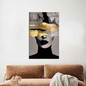 Arte Abstracto de Mujer: Lienzo Impreso en Dorado, Decoración Moderna para Pared, ARTE EN VIDRIO TEMPLADO - Product Image 1