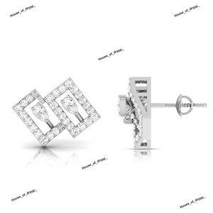 Pendientes Geométricos Cuadrados Dobles de Plata 925 con Centro de Diamante Moissanita en Forma de Pera, Diseño Moderno y Lujoso - Product Image 2
