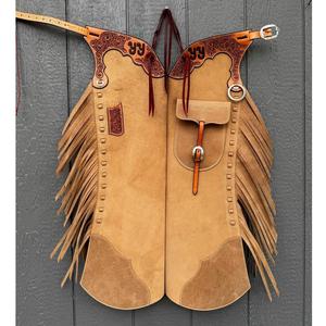 Chaps en cuir véritable marron de qualité supérieure, ornés de motifs floraux, tailles assorties pour l'équitation, vente chaude du fabricant - Product Image 1