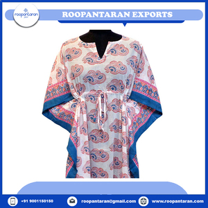 Robe de caftan pour femmes Robe de luxe confortable Taille longue imprimée à la main en voile de coton doux Caftan de nuit à vendre à un prix bon marché - Product Image 4