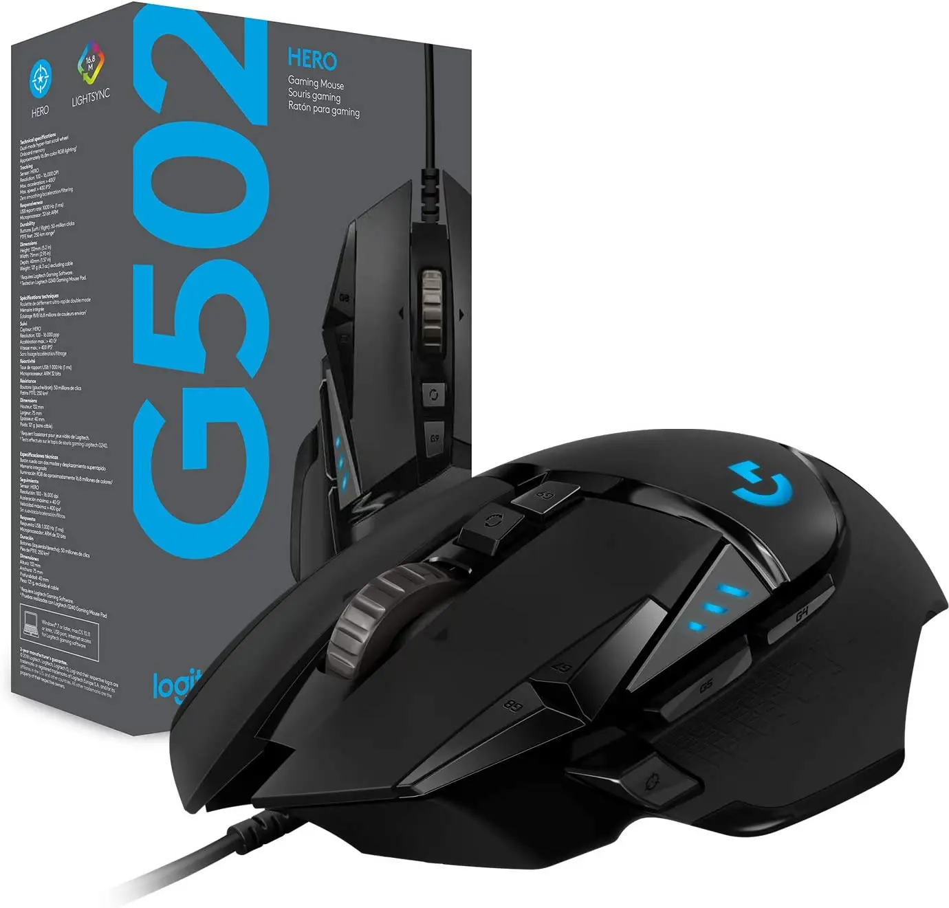 High Quality Original Logitechs G502 HERO High Performance Wired Gaming Mouse, HERO 25K Sensor, RGB, Adjustable Weight