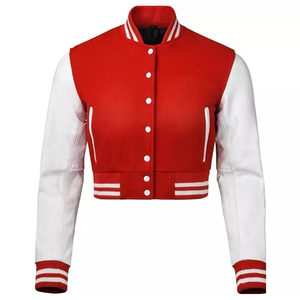 Vestes de baseball courtes pour femmes, style varsity, avec corps en laine et manches en cuir, vestes varsity respirantes - Product Image 5