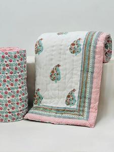 <b>Indian</b> Luxury Kantha <b>Quilt</b> Handmade Jaipur Cotton Queen US King Size Hand Block Print Blanket Best Price for Hotels - Product Image 2