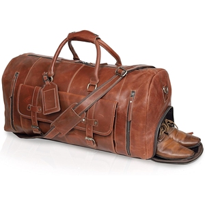 Bolsa de lona de lujo de cuero de vaca genuino para hombre, bolsa de viaje de gimnasio de estilo moderno hecha a mano con forro de poliéster duradero - Product Image 4