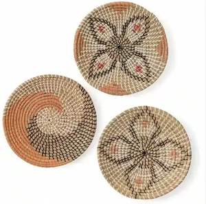 Paniers plats suspendus en jonc de mer tissé naturel, décor de panier mural rond pour salon ou chambre à coucher, art mural unique - Product Image 6