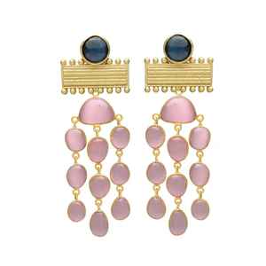 Boucles d'oreilles élégantes en quartz rose avec clous d'oreilles - Product Image 1