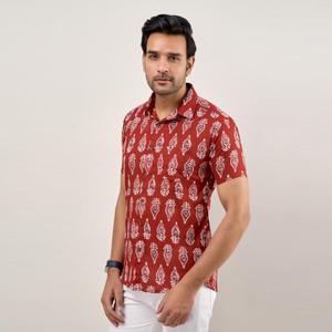 Men's Maroon Floral Striped Casual Shirt 100% Cotton Poplin Breathable Regular Fit Classic Summer ODM Denim Ethnic Shirt XL - Product Image 4