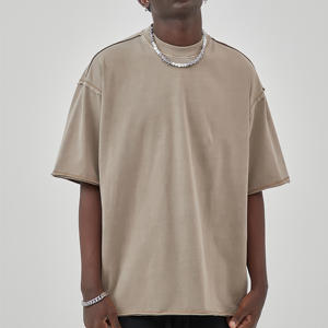 Streetwear 100% Cotton High Quality Vintage <b>Drop</b> Shoulder Heavyweight T-Shirt Logo Custom Distressed T-Shirt <b>Acid</b> Wash T-Shirt - Product Image 1