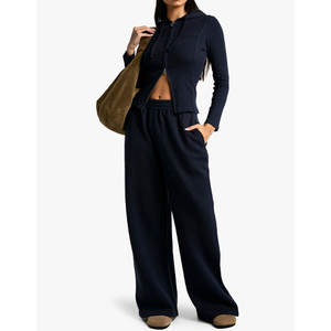 Conjunto de chándal deportivo personalizado para mujer hecho en fábrica 100% algodón polar pierna ancha cremallera chándales para mujer - Product Image 3