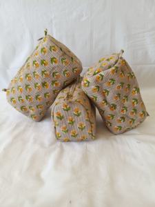 Pochette zippée en coton matelassé imprimé à la main au lotus indien, écologique, pour femmes, pochettes de maquillage de voyage, petite, moyenne, grande - Product Image 4