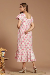 Vestidos Casuales de Algodón con Estampado Floral, Tejidos a Mano en India, Naturales y Ecológicos, Hasta la Rodilla, de Manga Corta, Estilo Bohemio para el Verano - Product Image 4