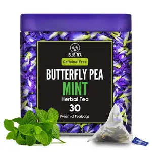 Butterfly Pea teh Mint-30 kantong teh piramida pewarna alami non-gmo kafein-bebas makanan segar, kemasan timah ramah lingkungan teh es Herbal