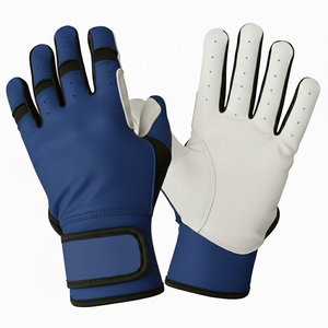 Guantes de Bateo de Béisbol Profesionales de Cuero Duradero, Azul Oscuro y Blanco, Ligeros, Transpirables, Colores y Tamaños Personalizados para Entrenamiento - Product Image 1