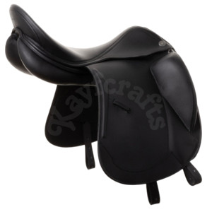 Selle de dressage en cuir noir pour l'équitation, siège profond, panneaux remplis de laine, rouleaux hauts pour les genoux, excellente pour l'équitation - Product Image 2