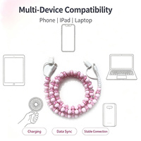 Câble de charge de téléphone perlé créatif 4 en 1, cordon de charge USB, cadeau, 5 couleurs au choix
