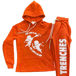 Ropa deportiva informal personalizada Color sólido Puff estampado Sudadera con capucha de dos piezas Conjuntos de pantalones de chándal Chándales de invierno de moda - Product Image 3