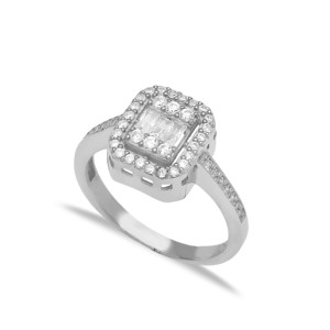 Dainty <b>White</b> Stone <b>Square</b> Shape Cluster Ring Turkish Wholesale Handcrafted 925 Sterling Silver Jewelry - Product Image 4