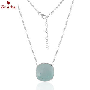 Design classique bijoux fins collier de texture de pierres précieuses doublet aigue-marine en argent sterling 925 - Product Image 2