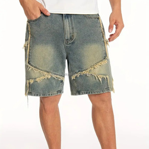 2025 conception personnalisée short en jean surdimensionné pour hommes Paisley Streetwear déchiré en détresse broderie hommes en détresse broderie - Product Image 1
