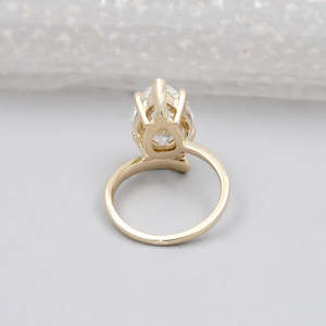 Yellow Gold Pear Shape <b>Diamond</b> <b>Ring</b> with Side Stone Accent - Product Image 4