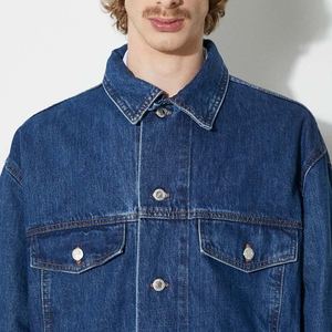 Veste en jean vintage unie tendance pour homme, style streetwear, 100% coton respirant, vêtement d'hiver, logo personnalisé sur le devant, vente en gros - Product Image 6