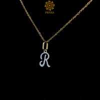 Pendentif Privaa Jewels lettre R initiale, diamant naturel taille brillant 0,16 ct, or jaune 18 carats, clarté VVS, certifié IGI