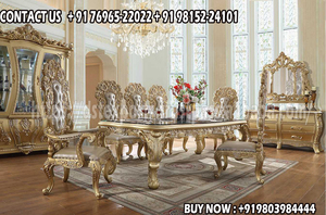 Juego de mesa de comedor Royal Antique Gold Polish, muebles de comedor de madera de teca maciza de diseñador, juego de comedor moderno de nuevo diseño - Product Image 4