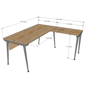 Bureau de direction en forme de L, design minimaliste de luxe, en bois de caoutchouc, pieds en fer CONE, assemblage requis - HBCO017, mobilier de bureau - Product Image 4