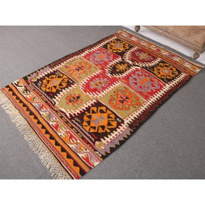 Tapis turc vintage, tapis Kilim 4x6,1 pieds, tapis persan rouge orangé - Product Image 2