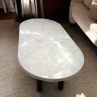 Table à café ovale en sélénite Agra Heritage Marble Crafts, plateau en pierre précieuse de cristal, moderne, écologique, pour intérieur