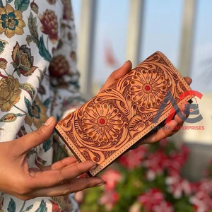 มาใหม่ที่ไม่ซ้ํากันแกะสลักแกะสลักหนังกระเป๋าสตางค์ผู้ชายยาวทําด้วยมือผู้ชายหนัง Bi พับกระเป๋าสตางค์ยาวส่วนบุคคลของขวัญสําหรับเขา - Product Image 1