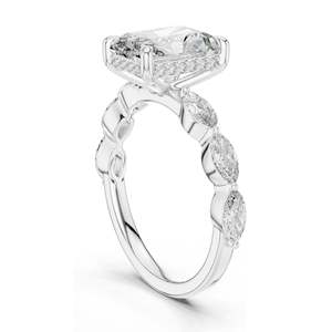 Anillo de compromiso con diamante de laboratorio de corte radiante de 3.7 CT con piedras laterales marquesa, claridad VVS-VS EF, oro de 18K, 14K, 10K y plata 925 - Product Image 4