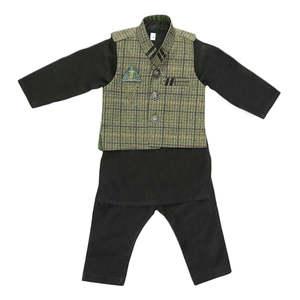 Traje Shalwar con Chaleco para Niños - Verde Oliva - Product Image 1
