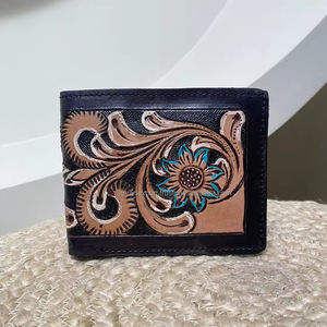 ผู้ขายที่ดีที่สุดผู้ชายแกะสลักกระเป๋าสตางค์หนังแท้สีดํามือ Toolled กระเป๋าสตางค์หนังสําหรับใช้ประจําวันคาวบอยล่าสุดกระเป๋าสตางค์หรูหราของผู้ชาย - Product Image 2