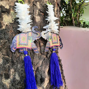 Elefante Mdf de diseñador hecho a mano con borla colgante, flor de Jazmín, hermosos colgantes de trabajo de hilo para fiesta de boda, decoración del hogar - Product Image 2