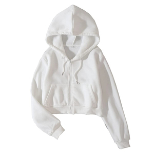 Customizable Polyester/Cotton Fleece Hooded <b>Crop</b> Hoodie for Women Customized Logo Front Printed Winter Women's Zipper - Product Image 1