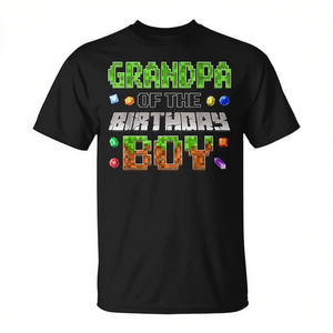 T-shirt con numero pixel 'Nonno del Compleanno' per feste di compleanno, personalizzabile, maglietta promozionale - Product Image 2