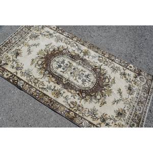 Classic Floral <b>Vintage</b> <b>Rug</b> Beige Brown 3.4 X 6.8 ft Wool Fur Latex Rectangle Patchwork for Living Room Hallway Room Carpet - Product Image 4