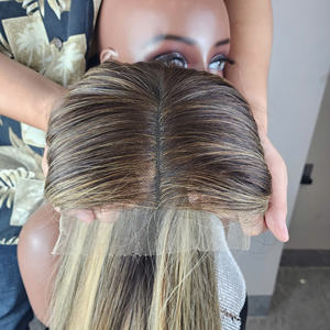 Perruques en dentelle frontale HD avec racines foncées, cheveux humains bruts de qualité supérieure, blondes, lisses et soyeuses, vente en gros - Product Image 4