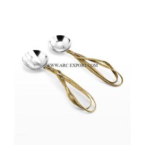 Set of 2 Metal Silver and Gold Polished <b>Table</b> Decoration Unique Flat Ware Cutlery Set Attractive Designing Kitchen Ware Cutlery - Product Image 6