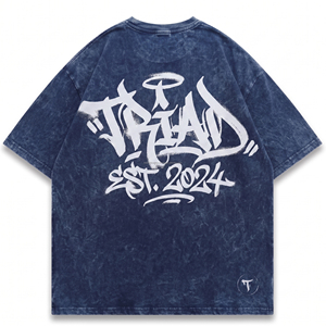 เสื้อยืดโอเวอร์ไซส์ทรงหลวมไหล่ตก ผ้าฝ้ายคุณภาพสูง 100% สไตล์สตรีทแวร์ พิมพ์ลายโลโก้ตามสั่ง ซักย้อมสีแบบแอซิดวอช ผ้าหนา สำหรับผู้ชาย - Product Image 2