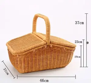 Vintage Vietnam Handicraft Wicker Oval Shape Bamboo & Rattan Basket Medium Cheap Ms Sophie